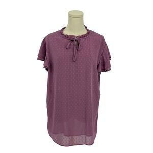 Unbranded Flutter Sleeve Pink Blouse w/ Swiss Dot Pattern (Size 2XL)